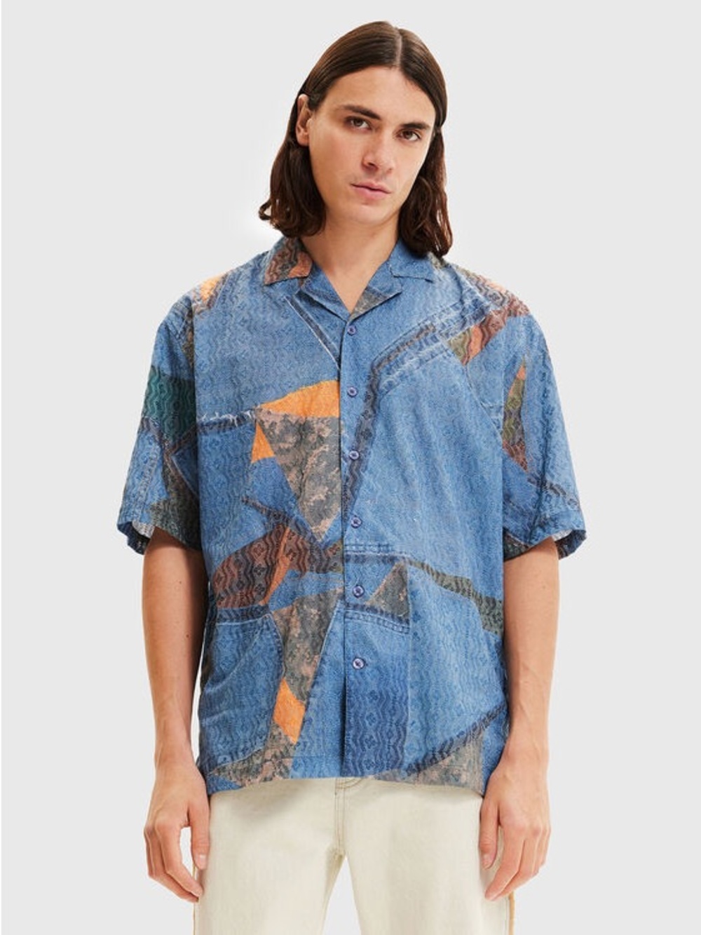 Desigual Abstract Print Camp Collar Short Sleeve Shirt Men’s L